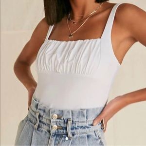 white ruched square neck top